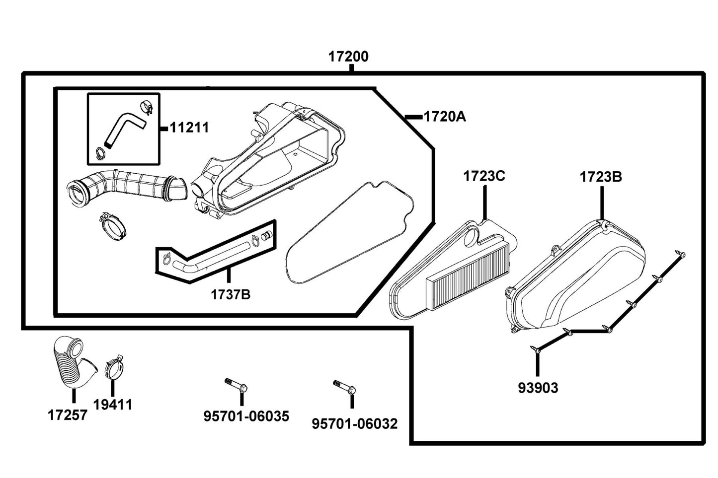 V Tube Assy — 1737B-KHC4-C00 — KYMCO exploded-view diagram