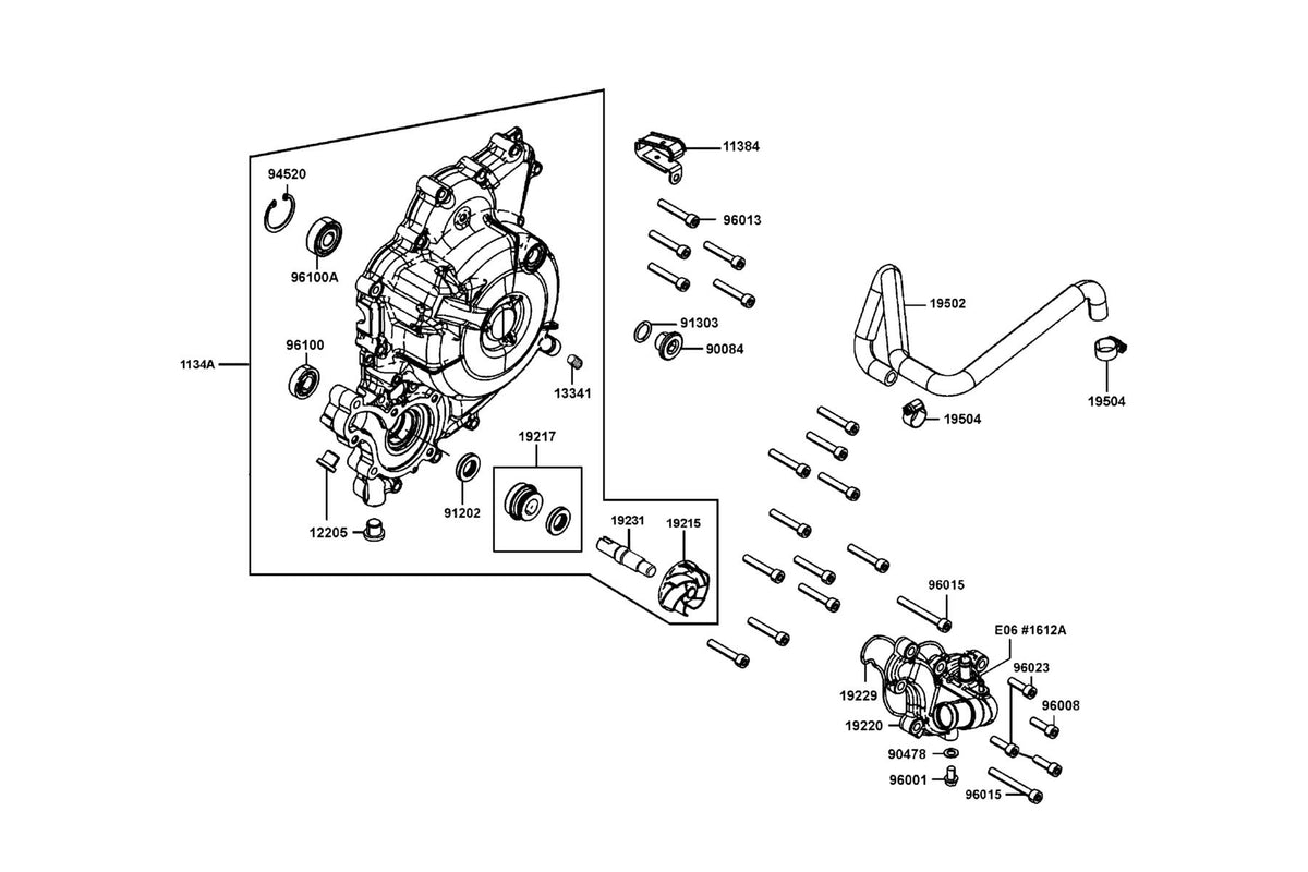 KYMCO Left Side Cover and Water Pump exploded-view diagram, AK 550i Premium ABS
