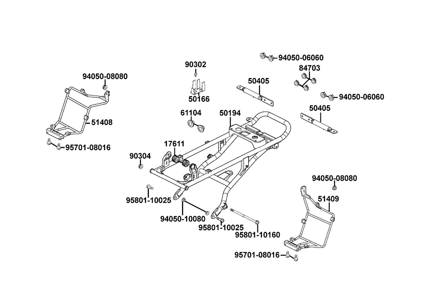 Rear Pipe Comp Sub Frame — 50194-LBA7-900 — KYMCO exploded-view diagram