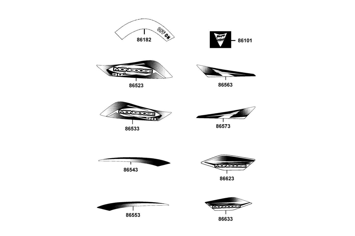 Stripe B L Fender Fr — 86553-ABC8-M32-T02 — KYMCO exploded-view diagram