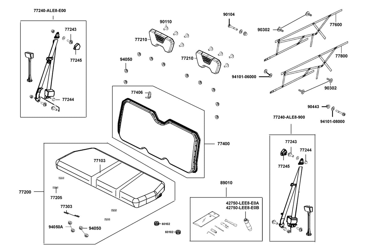 KYMCO Seat Assy exploded-view diagram, UXV 450