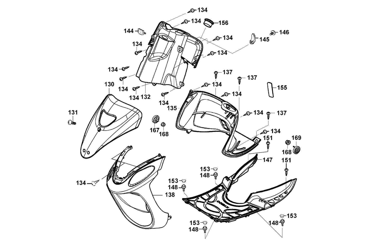 KYMCO Front Cover and Floor Panet exploded-view diagram, Filly 50