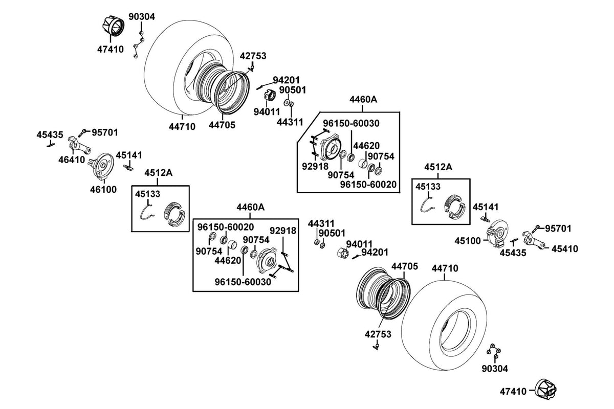 KYMCO Front Wheel exploded-view diagram, MONGOOSE 90