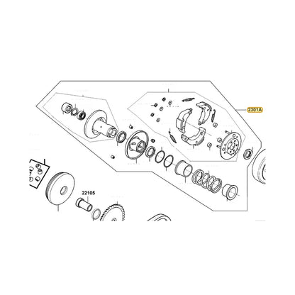 KYMCO Sub Pulley Assembly 2301A-KEE1-220, part location on the factory exploded-view diagram