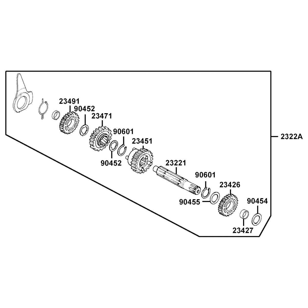 KYMCO Counter Transmission Assembly 2322A-LCA7-C10, part location on the factory exploded-view diagram