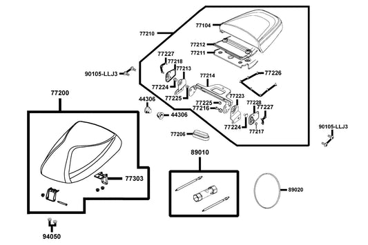 Hook Seat Lock — 77303-LCB9-C10 — KYMCO exploded-view diagram