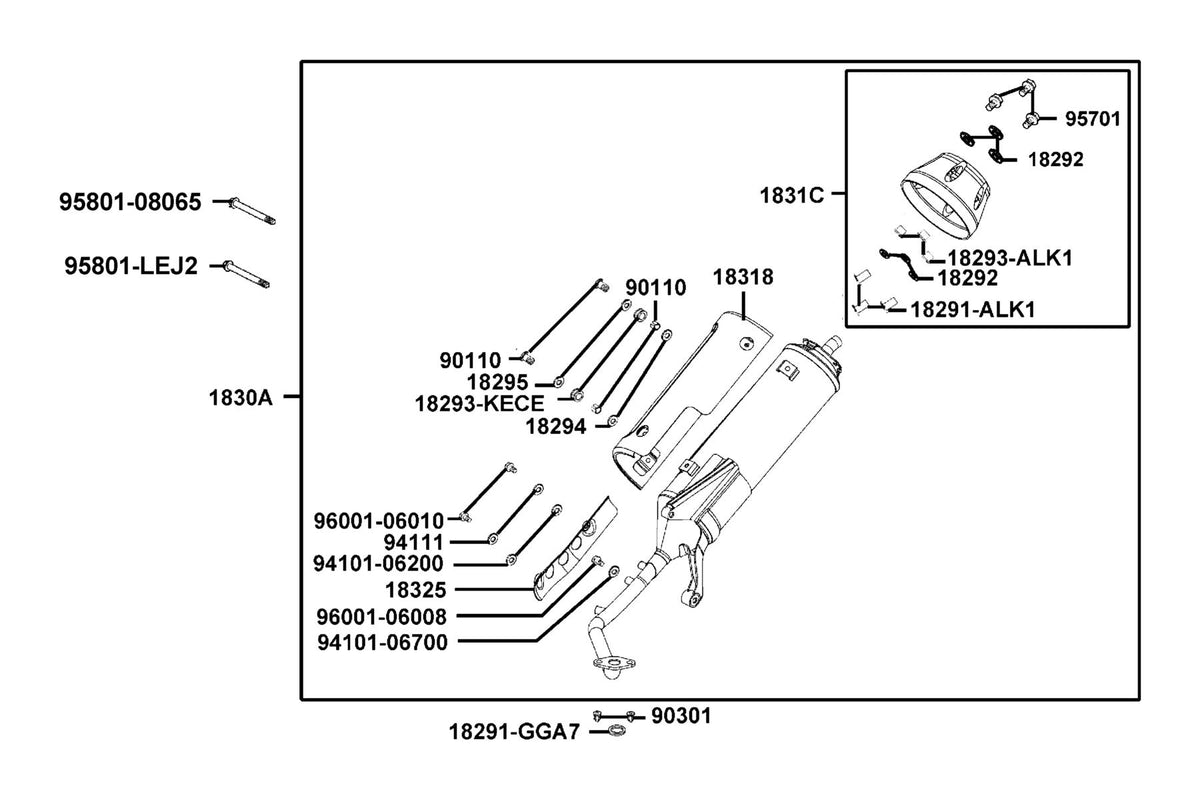 KYMCO Exhaust Muffler exploded-view diagram, Super 8 50
