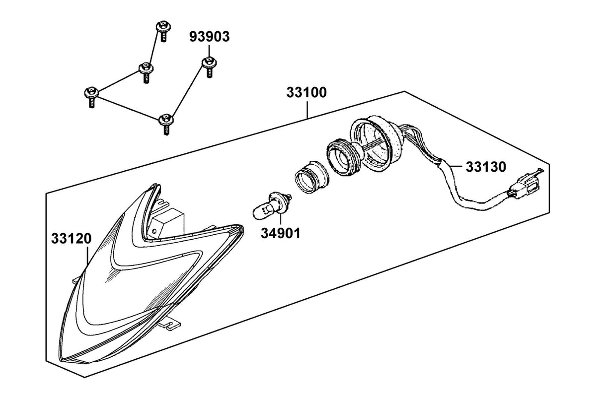 KYMCO Head Light exploded-view diagram, MONGOOSE 90
