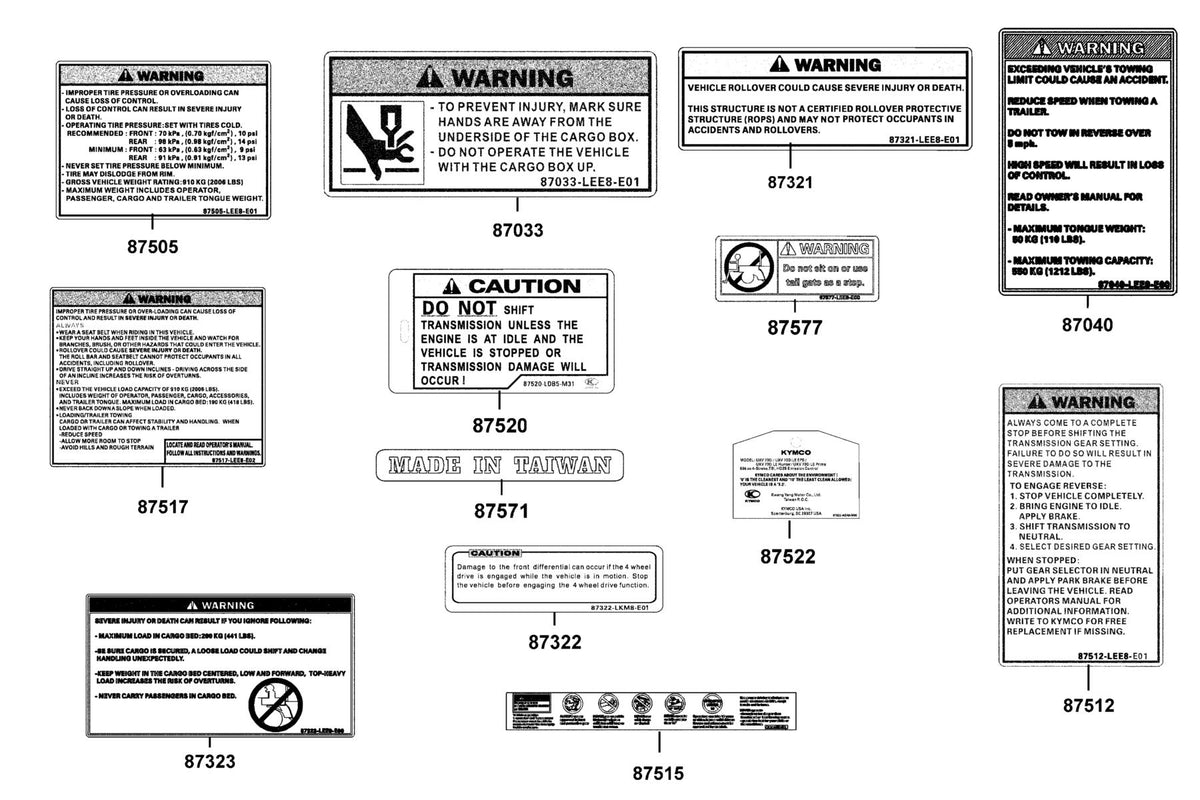KYMCO Caution Label exploded-view diagram, UXV 700