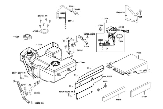 Tank, Fuel — 17500-AGA8-M00 — KYMCO exploded-view diagram