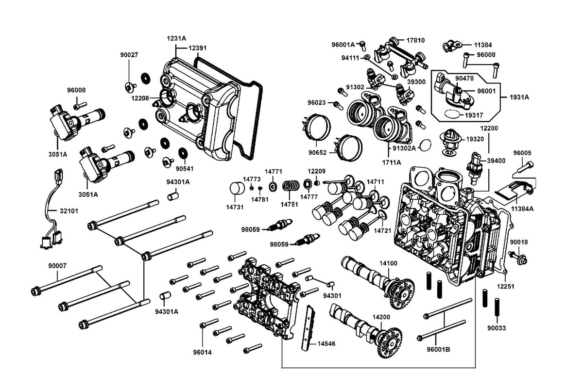 KYMCO Cylinder Head Cover and Cylinder Head exploded-view diagram, AK 550i Premium ABS