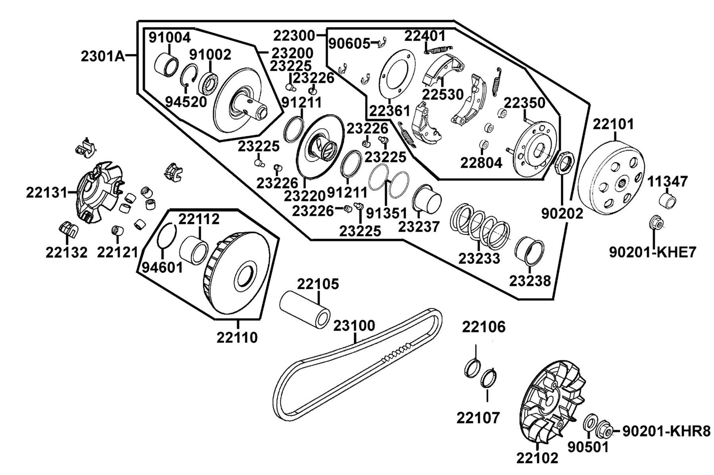 Piece Slide Set (1SET:3PCS) — 22132-KHE7-305 — KYMCO exploded-view diagram