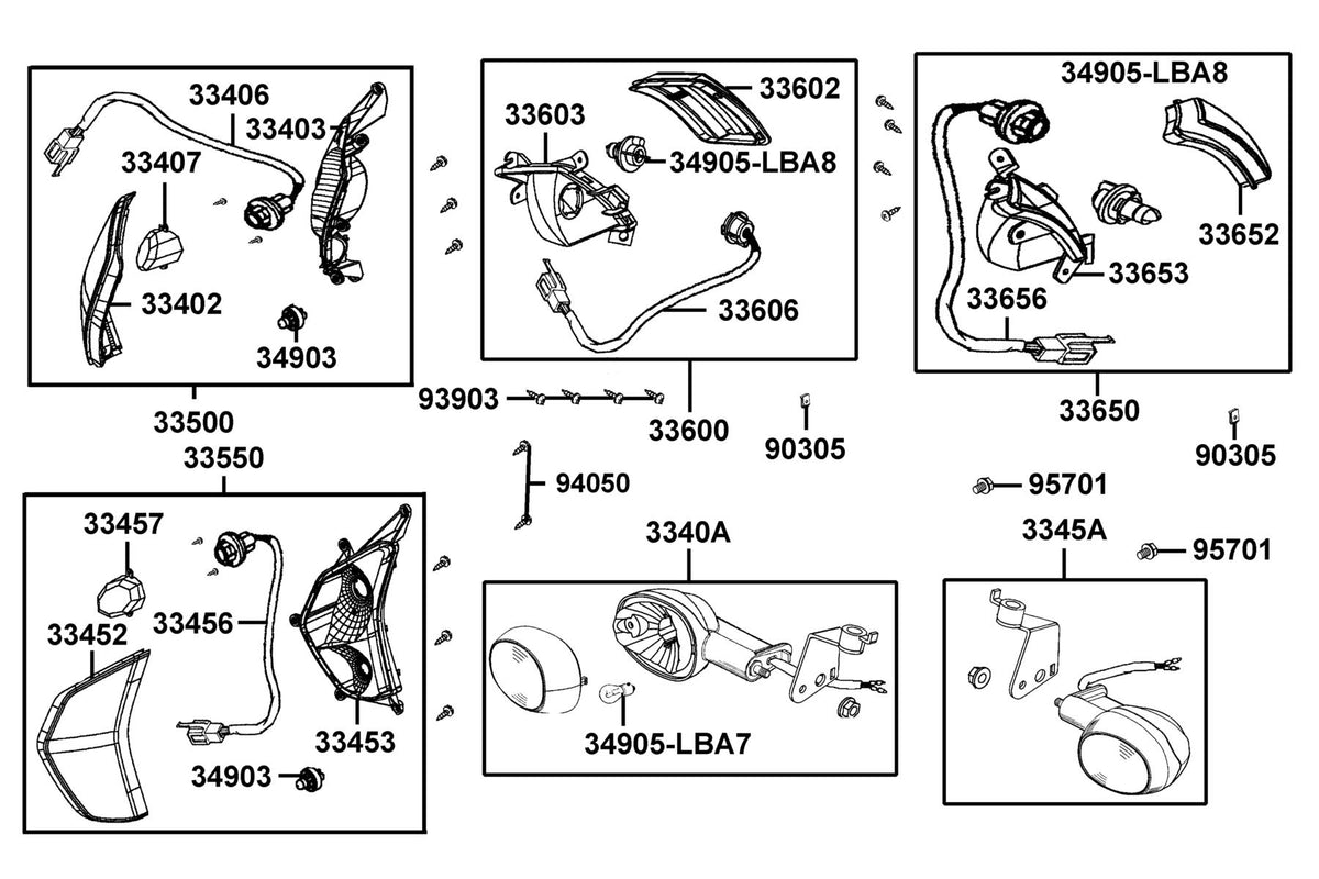 KYMCO Front Winker exploded-view diagram, Like 200i