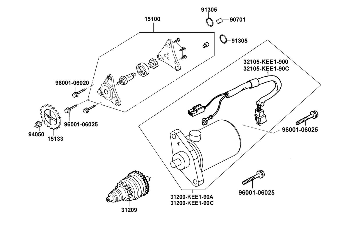 KYMCO Starting Motor and Oil Pump exploded-view diagram, MONGOOSE 70