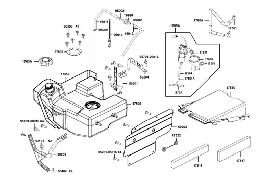 Tank, Fuel — 17500-AGA8-M00 — KYMCO exploded-view diagram