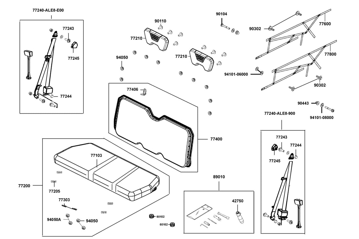 KYMCO Seat Assy exploded-view diagram, UXV 450