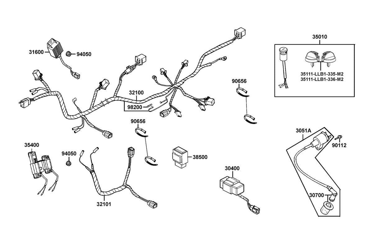 KYMCO Wire Harness exploded-view diagram, MONGOOSE 90