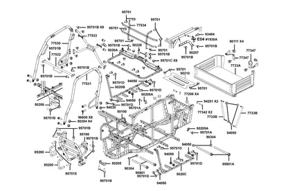 KYMCO Body Comp Frame and Cargo Bed Assy exploded-view diagram, UXV 450