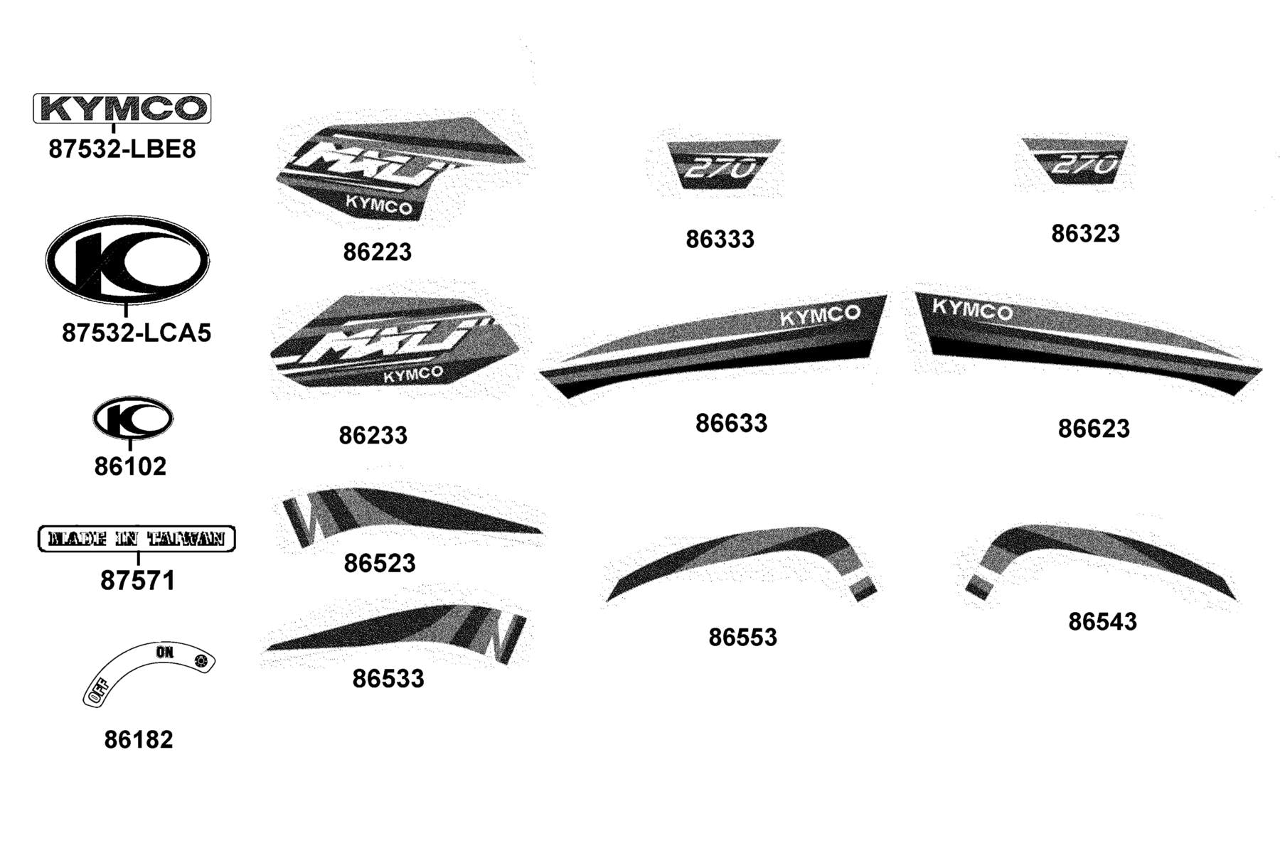 Stripe B R Fender Fr — 86543-LDE9-M30-T05 — KYMCO exploded-view diagram
