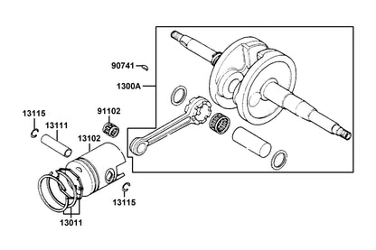 KYMCO Piston and Crankshaft exploded-view diagram, Like 50 2T