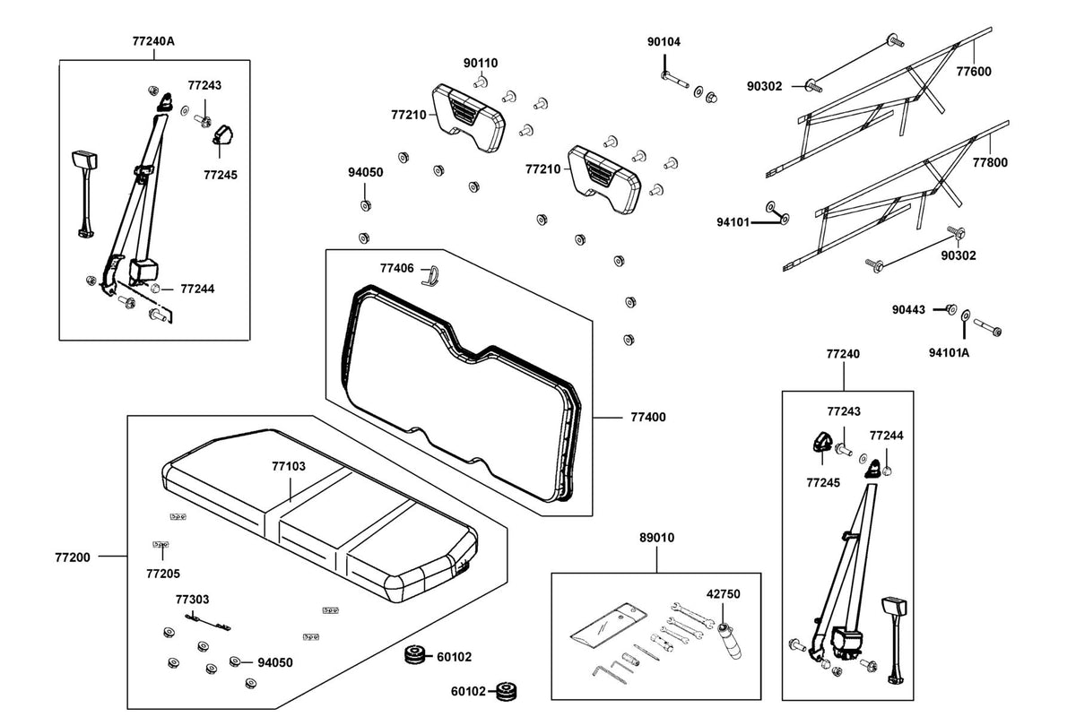 KYMCO Seat Assy exploded-view diagram, UXV 450