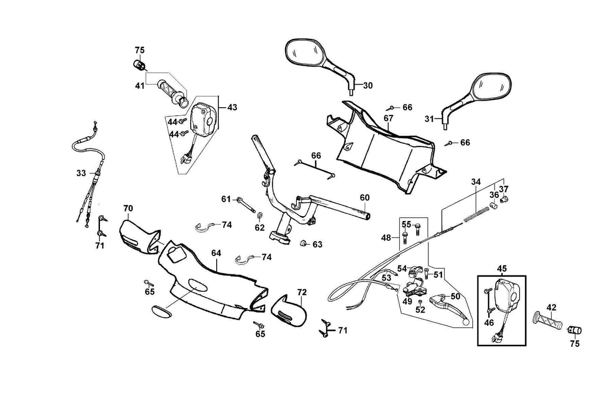 KYMCO Handle Steering and Handle Cover exploded-view diagram, Cobra 50
