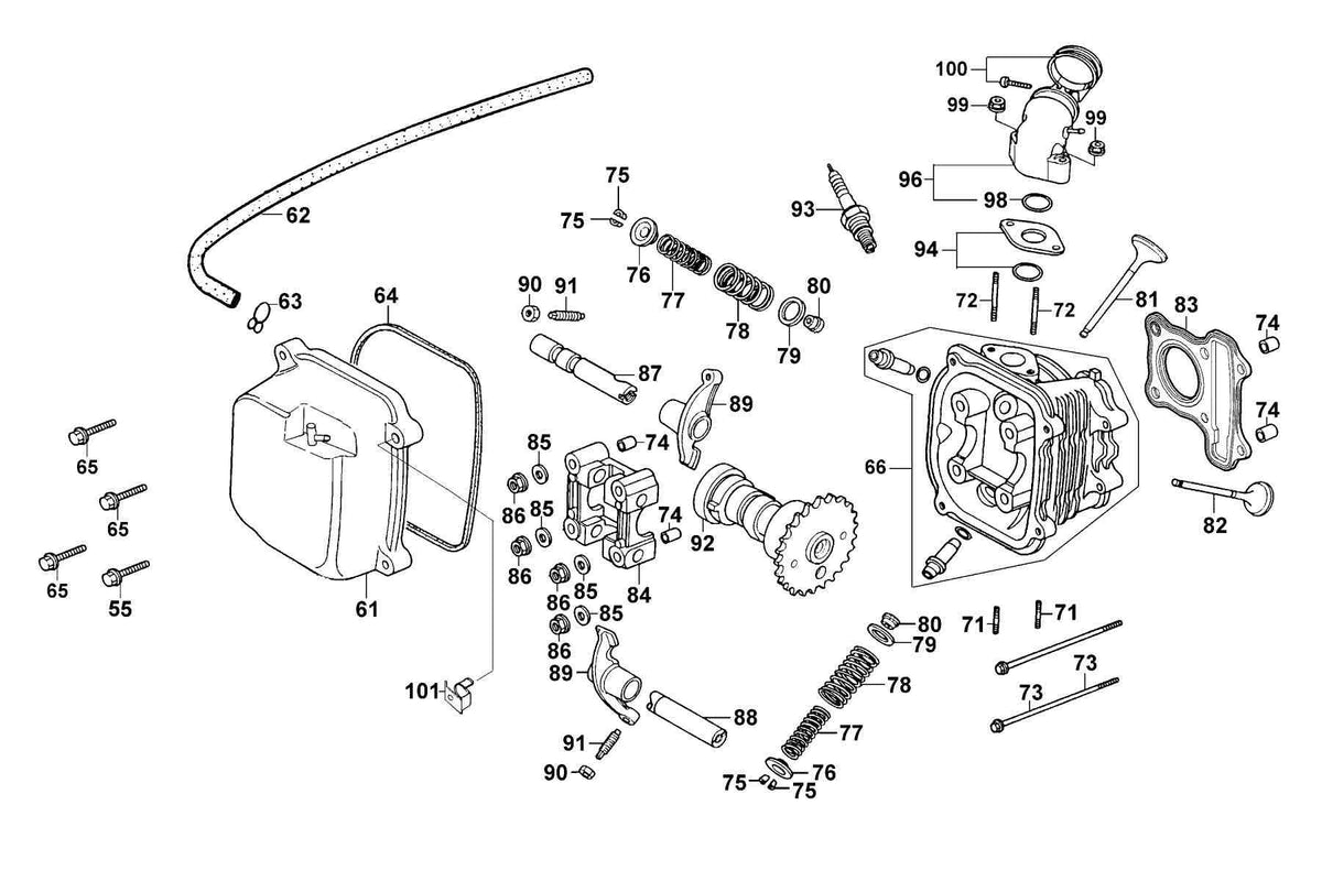 KYMCO Cylinder Head Cover and Cylinder Head exploded-view diagram, Filly 50