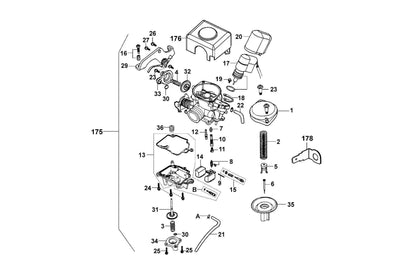 KYMCO Carburetor exploded-view diagram, Filly 50