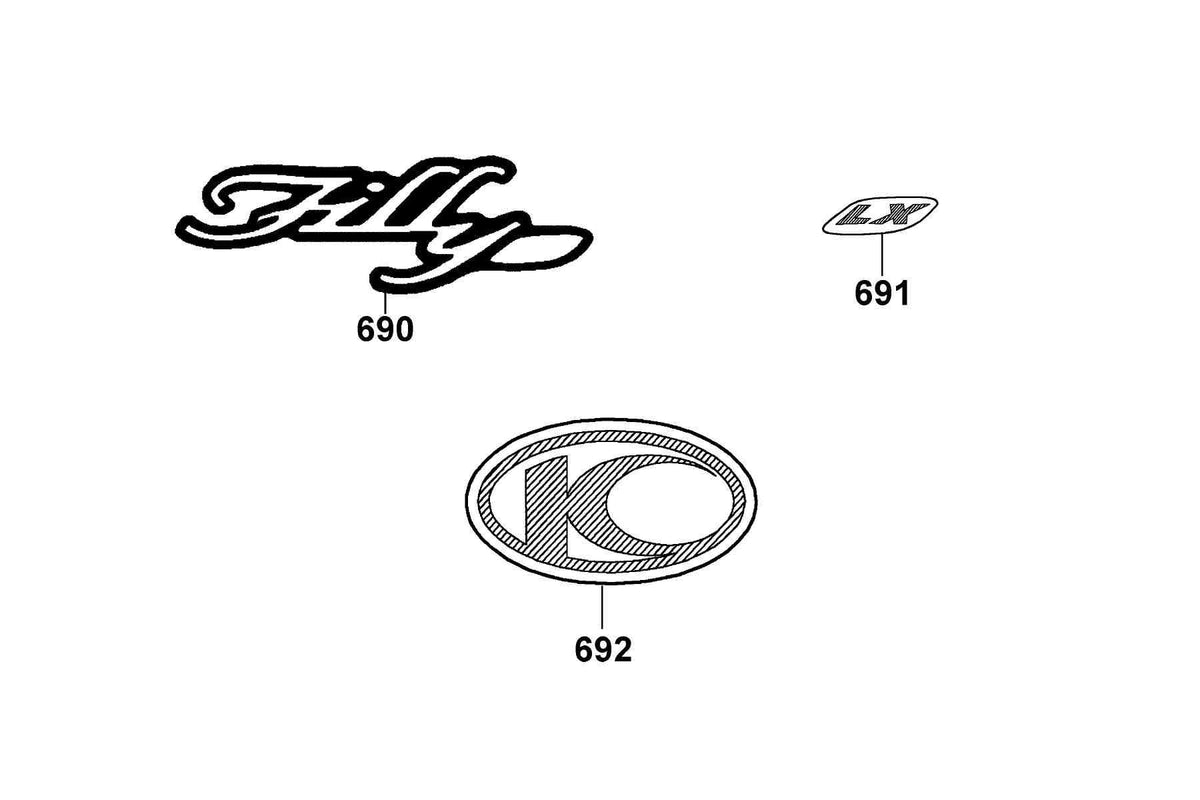 KYMCO Emblem and Stripe exploded-view diagram, Filly 50