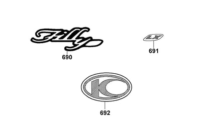 KYMCO Emblem and Stripe exploded-view diagram, Filly 50