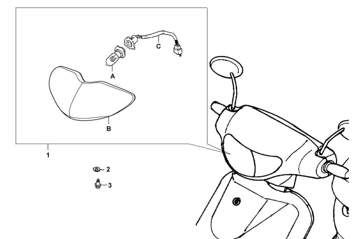 KYMCO Head Light exploded-view diagram, Filly 50