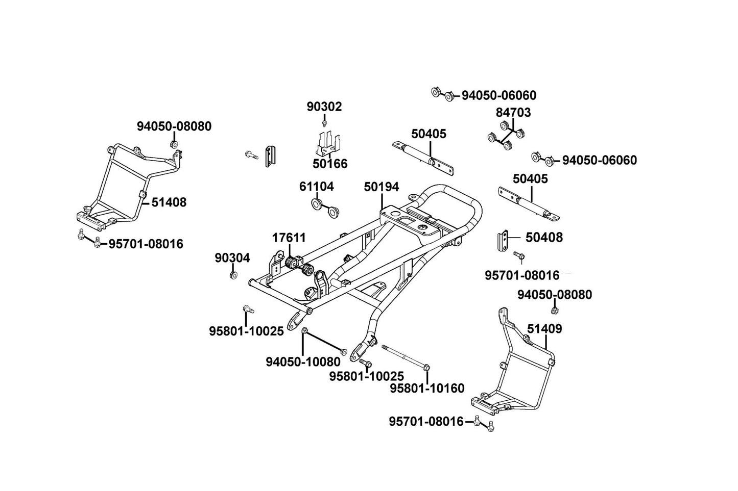 Rear Pipe Comp Sub Frame — 50194-LBA7-900 — KYMCO exploded-view diagram