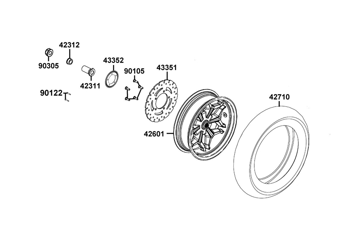 KYMCO Rear Wheel exploded-view diagram, X-Town 300i ABS