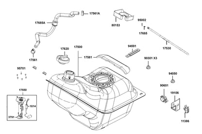 KYMCO Fuel Tank exploded-view diagram, Downtown GT 125i ABS