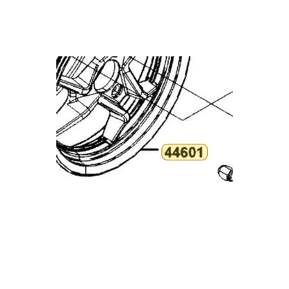 KYMCO Front Cast Wheel 44601-AGJ5-E00-JDA, part location on the factory exploded-view diagram