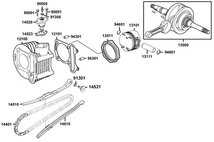 KYMCO Cylinder and Piston and Crankshaft exploded-view diagram, Like 200i