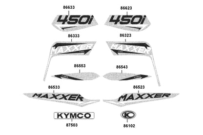 KYMCO Emblem and Stripe exploded-view diagram, MAXXER 450