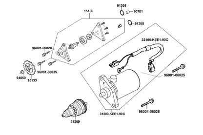 KYMCO Starting Motor and Oil Pump exploded-view diagram, MONGOOSE 70