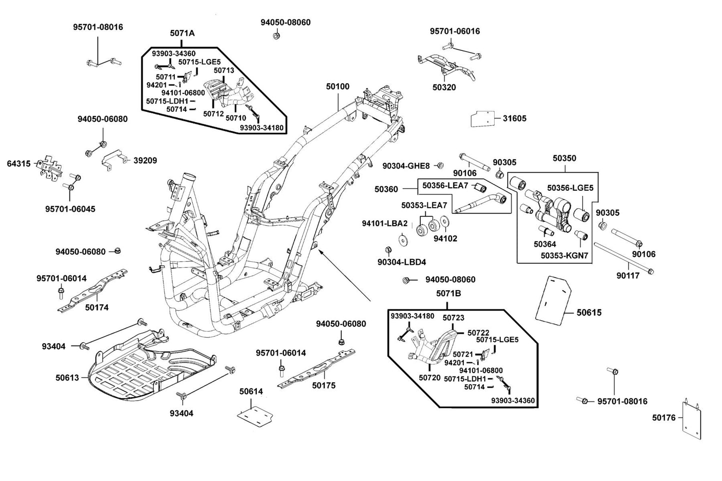 Nut U 14MM — 90305-LBD4-900 — KYMCO exploded-view diagram