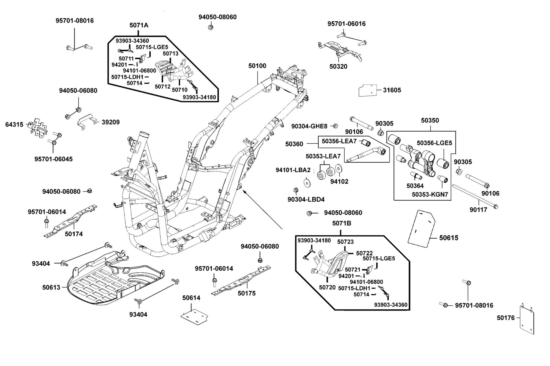 Nut U 14MM — 90305-LBD4-900 — KYMCO exploded-view diagram
