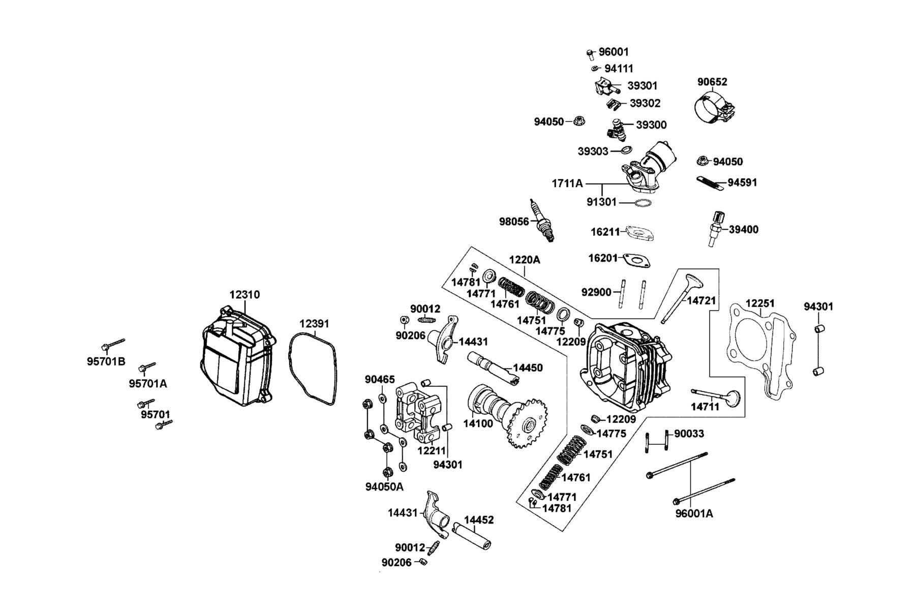 KYMCO Cylinder Head Cover and Cylinder Head exploded-view diagram, MONGOOSE 110