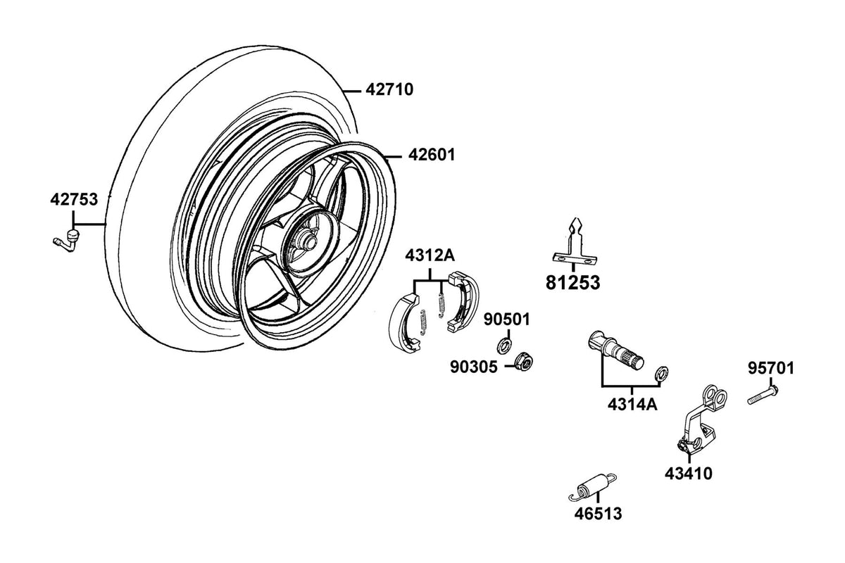 KYMCO Rear Wheel exploded-view diagram, Super 8 150