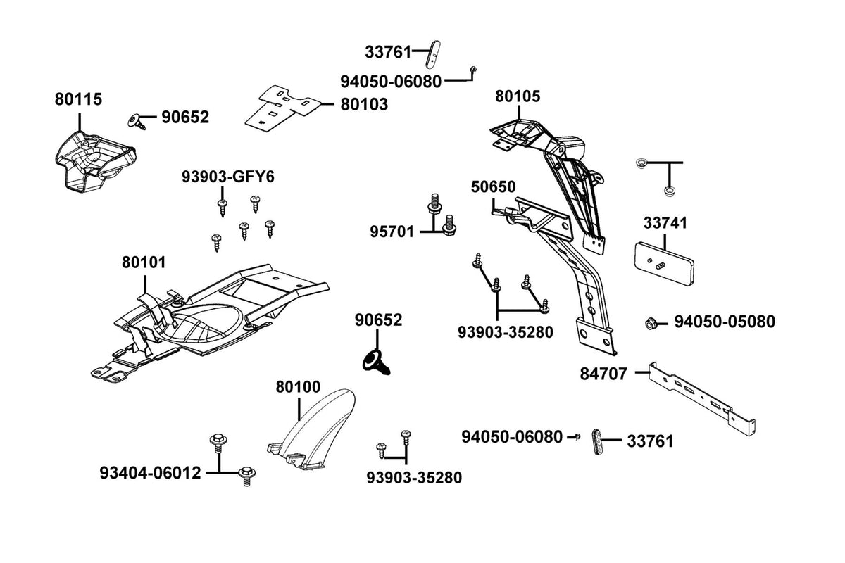 KYMCO Rear Fender exploded-view diagram, K-Pipe 125
