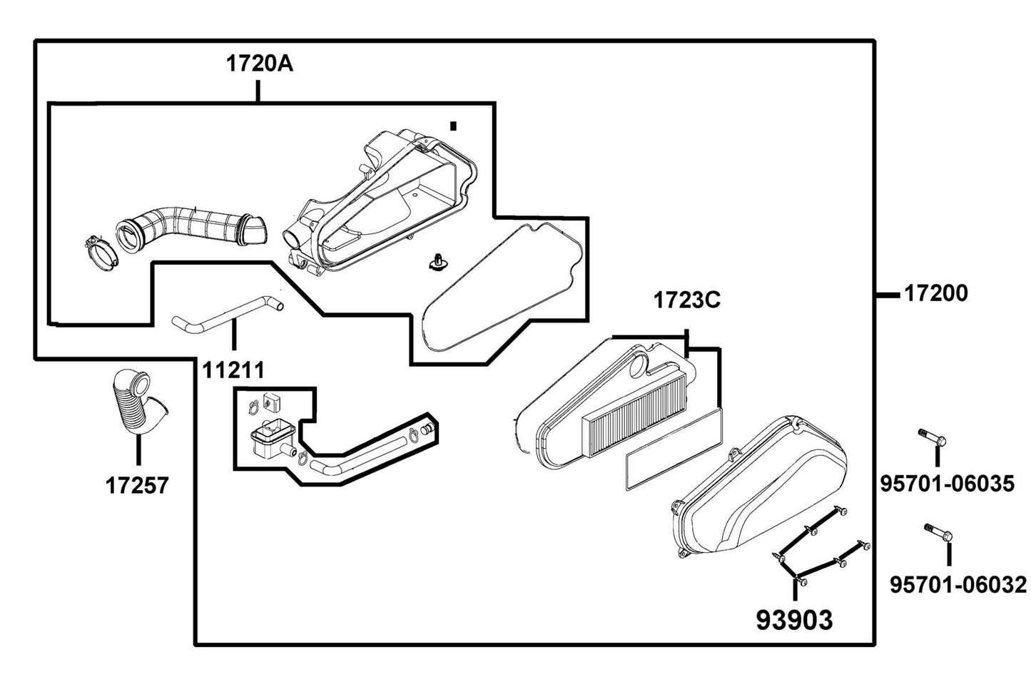 Duct Air/c Cover — 17257-LDC8-E00 — KYMCO exploded-view diagram