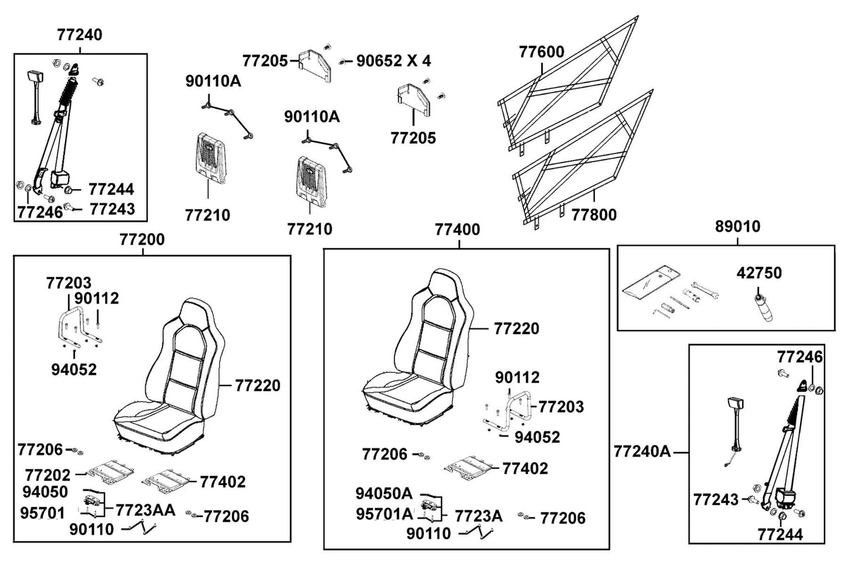 KYMCO Seat exploded-view diagram, UXV 700