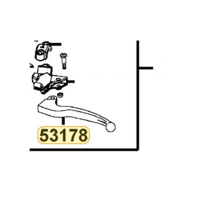 KYMCO Left Steering Handle Lever 53178-KXCX-C00, part location on the factory exploded-view diagram