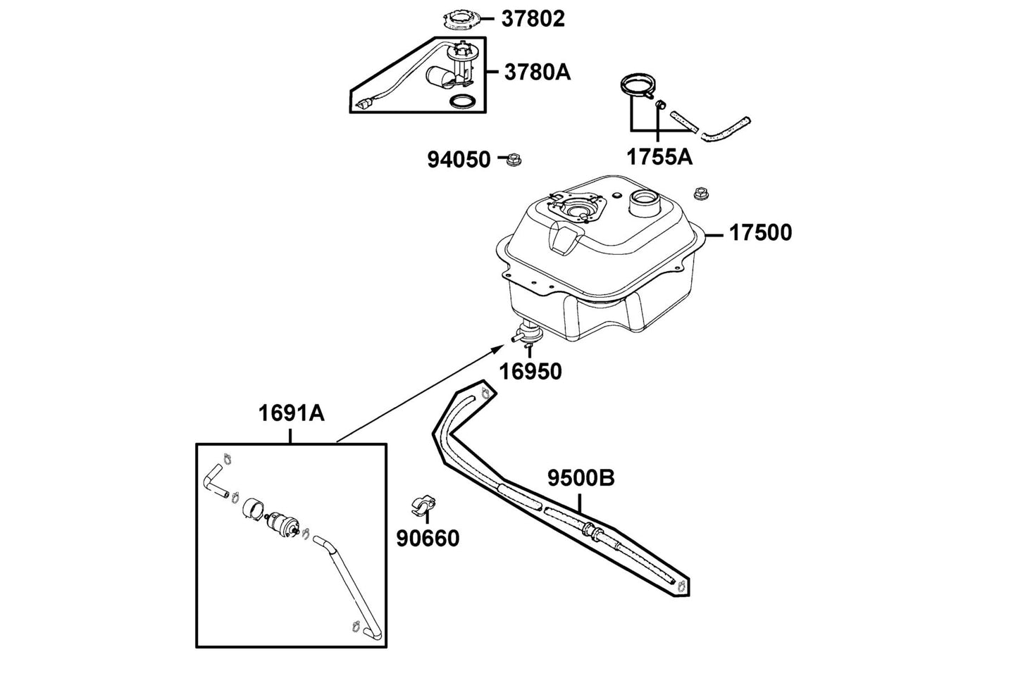 Tank Comp Fuel — 17500-LDF7-M30 — KYMCO exploded-view diagram
