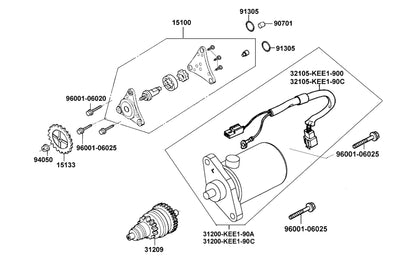 KYMCO Starting Motor and Oil Pump exploded-view diagram, MONGOOSE 70