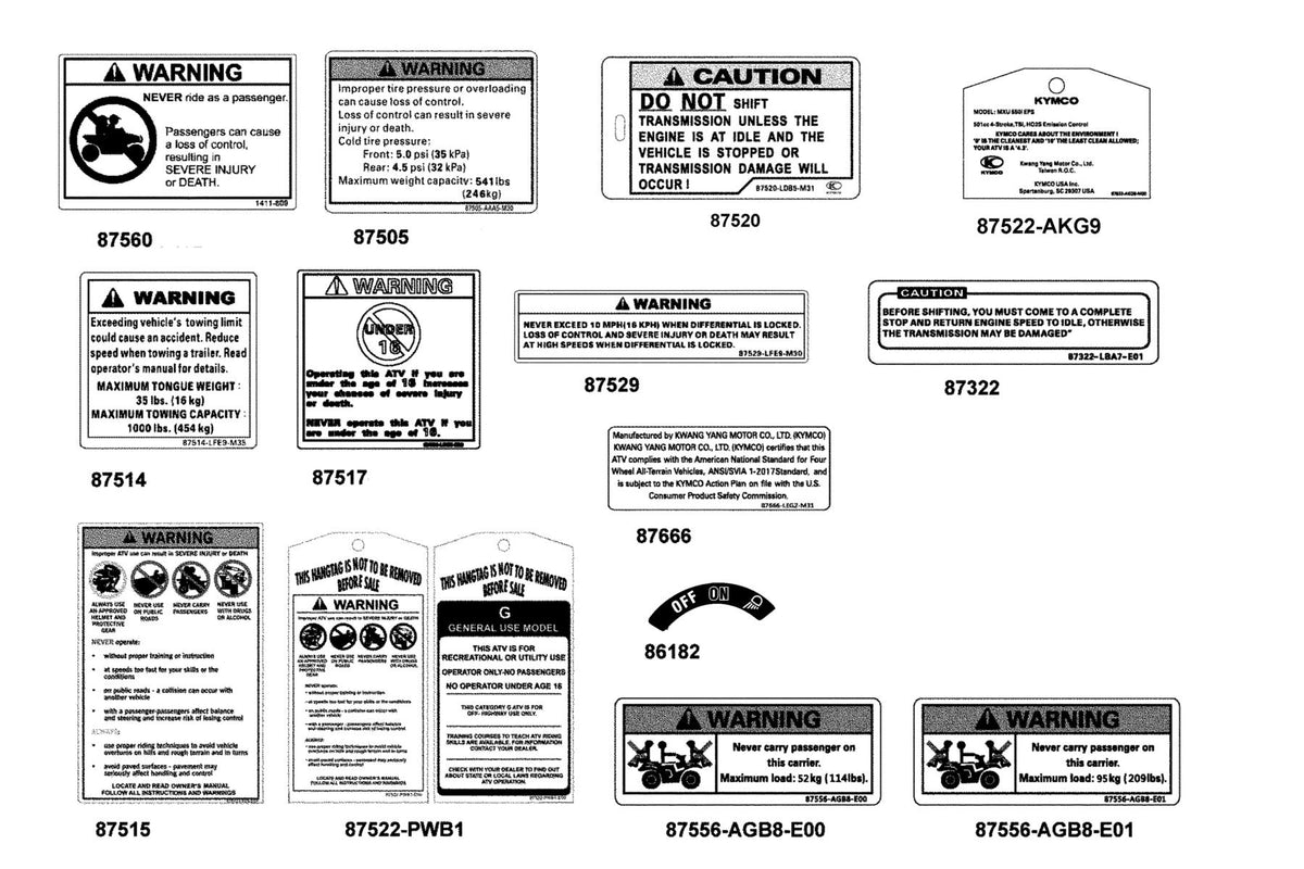 KYMCO Caution Label exploded-view diagram, MXU 550