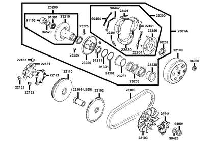 KYMCO Driven Pulley exploded-view diagram, Agility 50